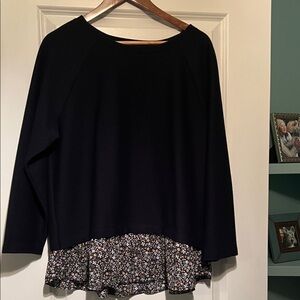 NWOT LOFT Navy Blue sweater/blouse  with Floral Hem